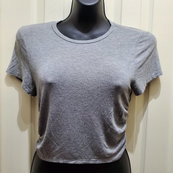 ANTISTAR Gray Side Ruching Crop Top, Large - Picture 9 of 9